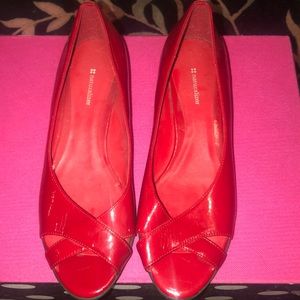 Never worn open toe red flats size 11